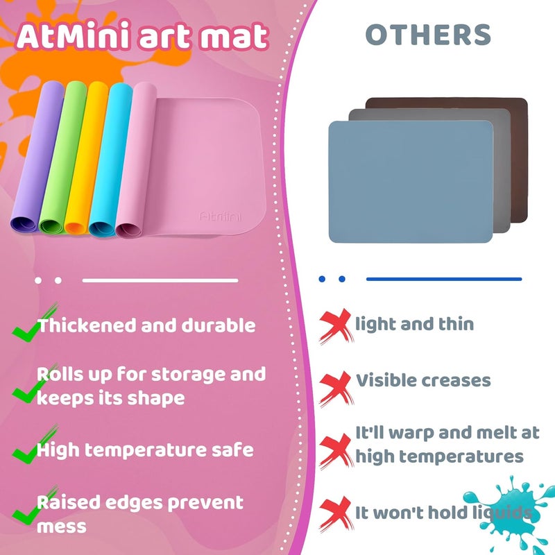 AtMini Store Silicone Craft Mats for Kids 24"x16"– with Raised Lip & Non-Slip | Reusable Silicone Art Mat for Play Sand, Painting, DIY Crafts | Durable Design (Pink) - Image 3